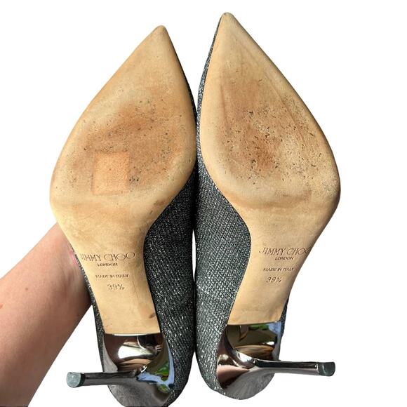 Jimmy Choo Anouk stiletto heels silver sparkly point toe New Year’s Eve holiday - Picture 5 of 10